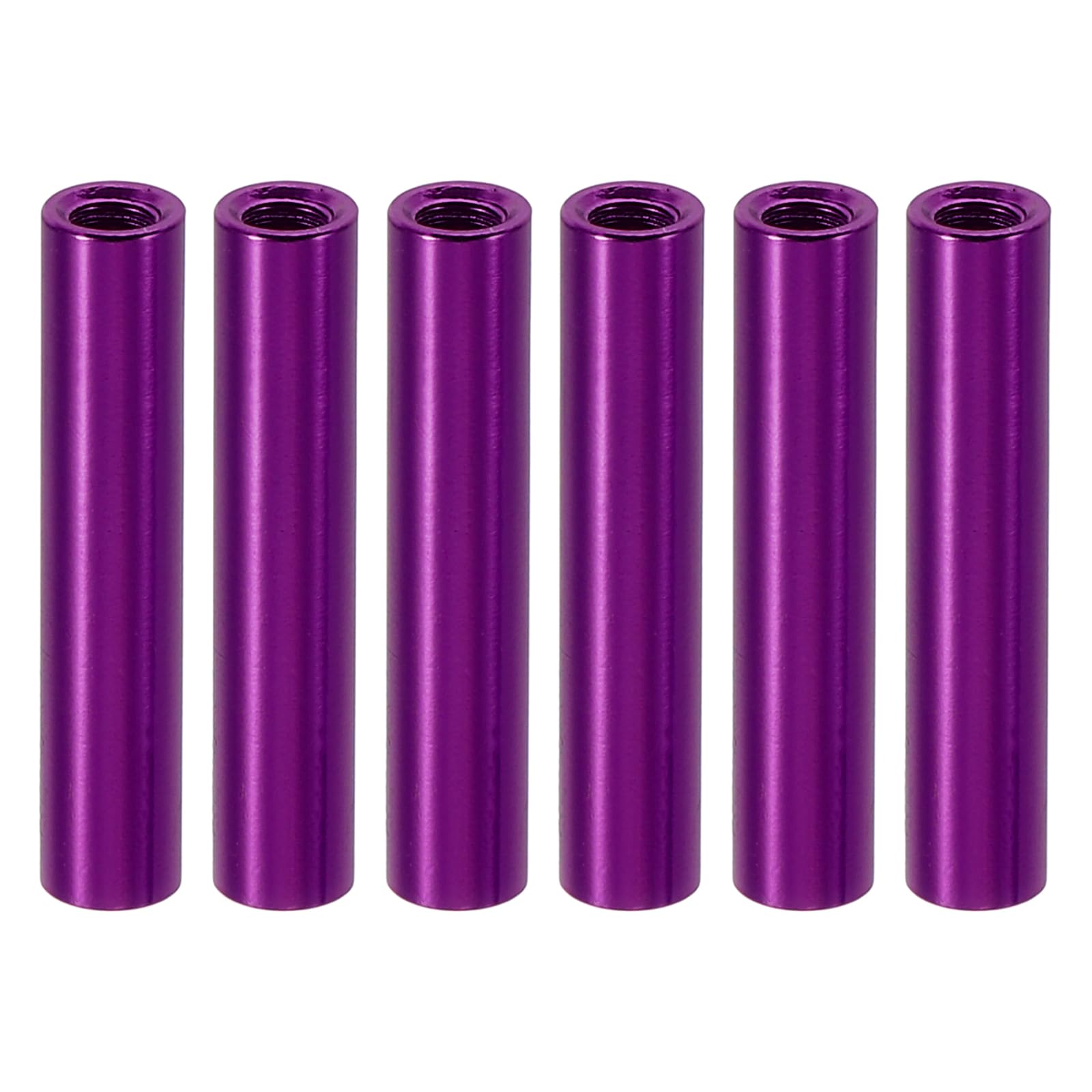 PATIKIL 6pcs M3 Metal Threaded Standoff Spacer Nuts, Round Aluminum Spacers Female Coupling Screws, 1/8" ID x 3/16" OD, Purple 3x5x27mm