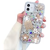 Compatible with iPhone 12/12 Pro Bling Glitter Case,Luxury Bling Diamond Rhinestone Gemstone 3D Rose Flower Gemstone Soft TPU Back Cover Case for Women with iPhone 12 / iPhone12 Pro 6.1"
