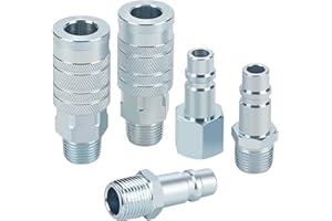 HOOTSUM 1/2” Air Hose Fittings Set, High Flow 2PCS I/M Industrial Type Coupler with 1/2” MNPT, 3PCS Plugs with 1/2” NPT, 5PCS Steel Air Compressor Accessories Quick Connect Fittings 300PSI