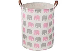 NTAOHAMPER Baby Girl Laundry Basket,Waterproof Kids Hamper for Toys,Clothes Hampers for Nursery,Gift Basket,Room Decor,Collapsible Storage Basket (Pink Elephant)