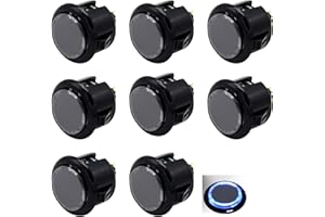 MOYUDIANZI 8 Pcs Original Qanba Illuminated Buttons Qanba Sanp In LED Buttons for DIY Cabinet Machine Arcade Machine 24MM/30MM (30MM, Black Buttons+Blue LED)