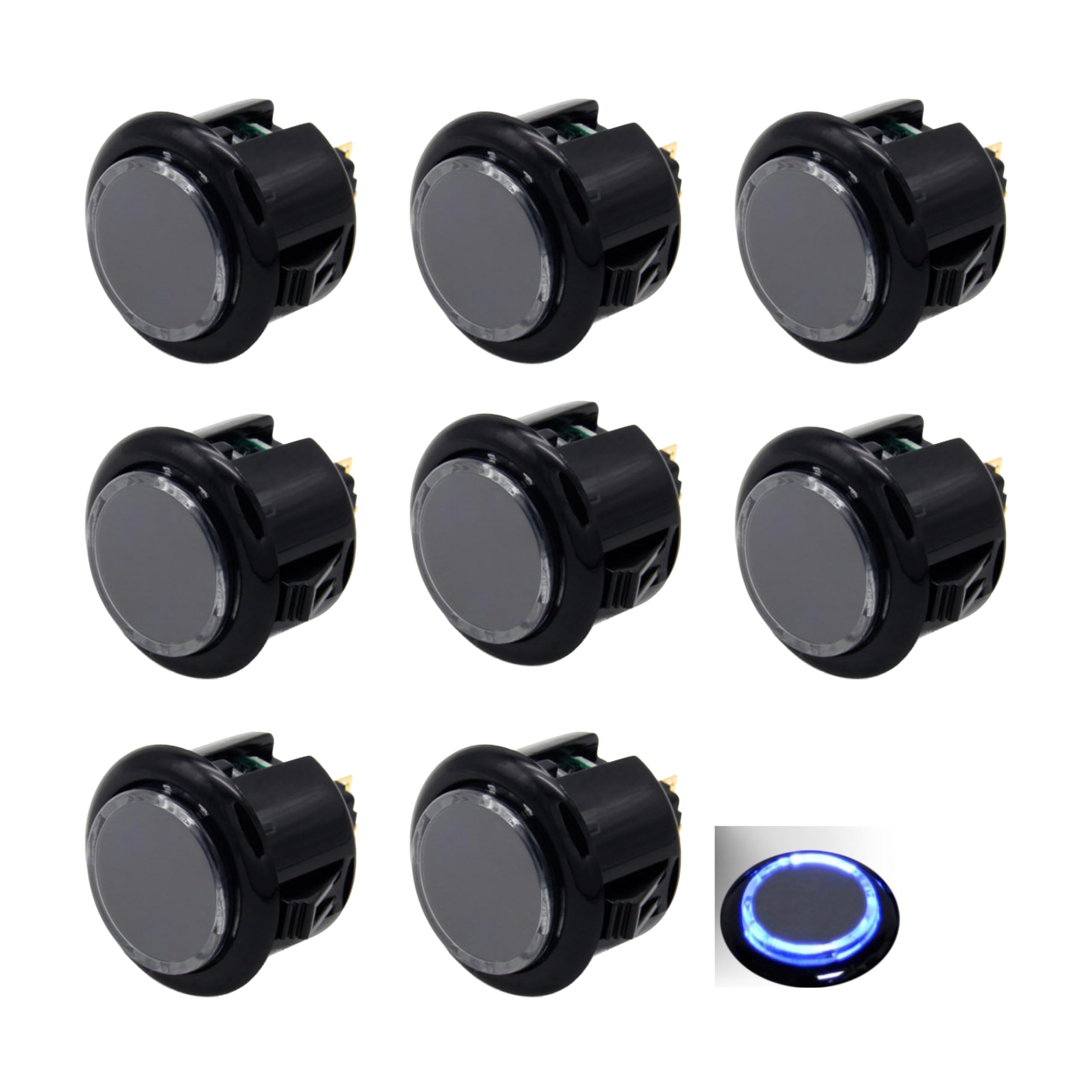 8 Pcs Original Qanba Illuminated Buttons Qanba Sanp In LED Buttons for DIY Cabinet Machine Arcade Machine 24MM/30MM (30MM, Black Buttons+Blue LED)
