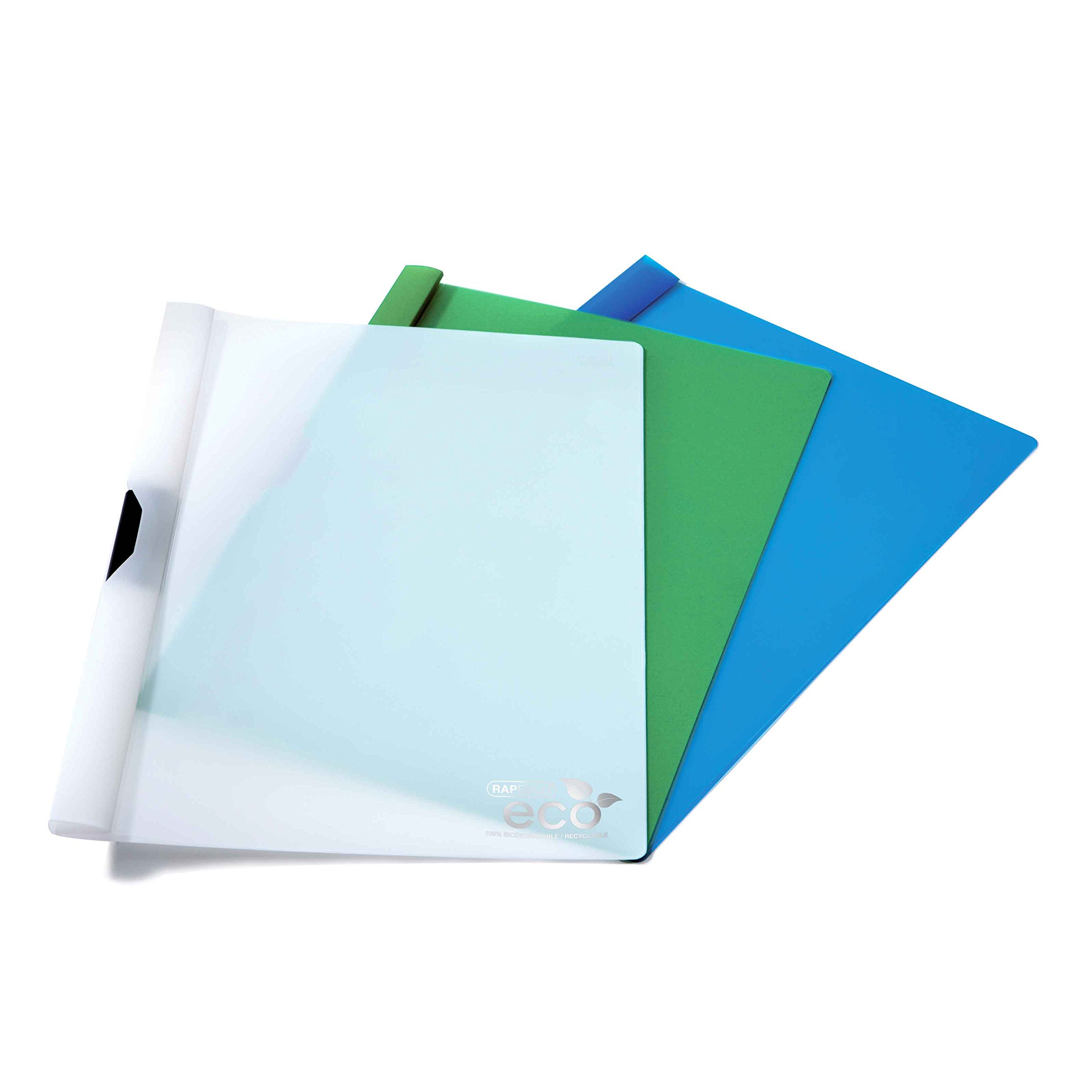 Rapesco 1100 ECO Clip Report Folder, A4, Assorted Colours, Pack of 10