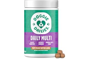 Doggie Dailies 5 in 1 Multivitamin for Dogs, Dog Multivitamin for Skin and Coat Health, Joint Health, Improved Digestion, Antioxidants, Support a Healthy Immune System (Peanut Butter) 225 Soft Chews