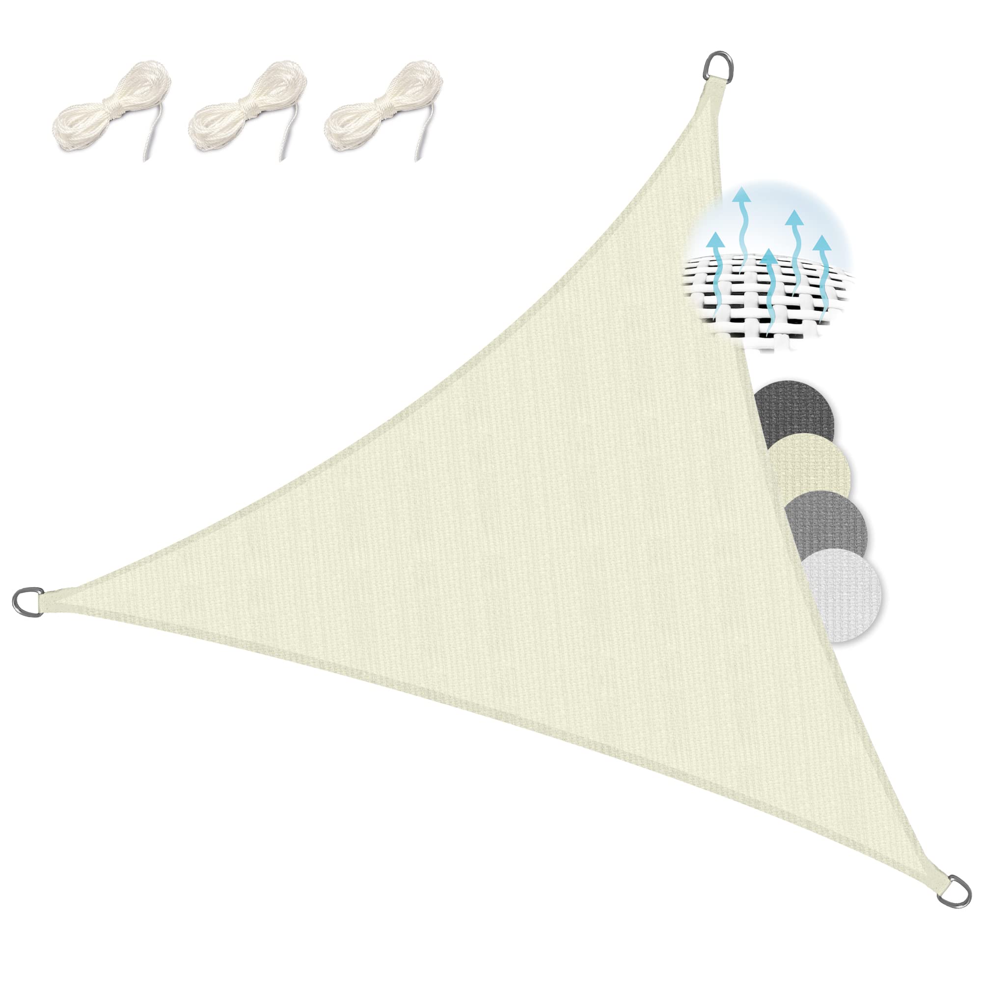 Sol Royal SolVision HS9 – Triangle Sun Shade Sail 3x3x3 m HDPE Breathable & UV-light resistant Sun Protection for Terrace, Balcony, Pool & Garden – Sun Sail 300x300x300 cm Shade Fabric Creme