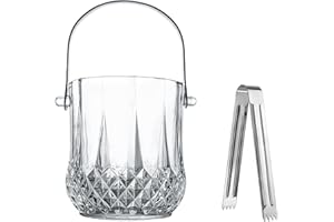 Glass Ice Bucket with Handle and Ice Tong Holds 37oz of Ice Clear Crystal Ice Buckets for Cocktail Bar Wine Home Bar Accessor