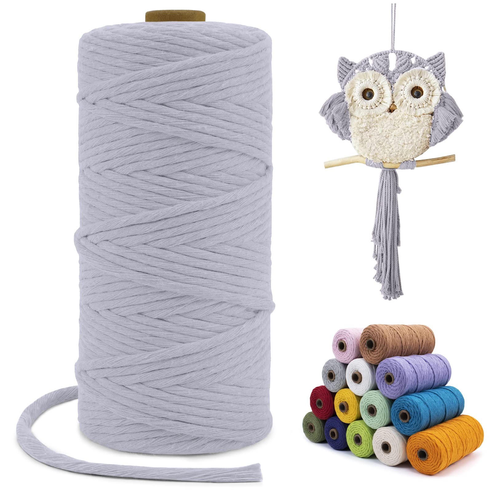 LEREATI Macrame Cord 3mm x 100m, Single Strand Thick Macrame Rope Yarn Natural Cotton Cord, Craft Macrame String for Plant Hanger, Wall Hanging, Knitting, DIY, Home Decorations (Light Gray) — image 1