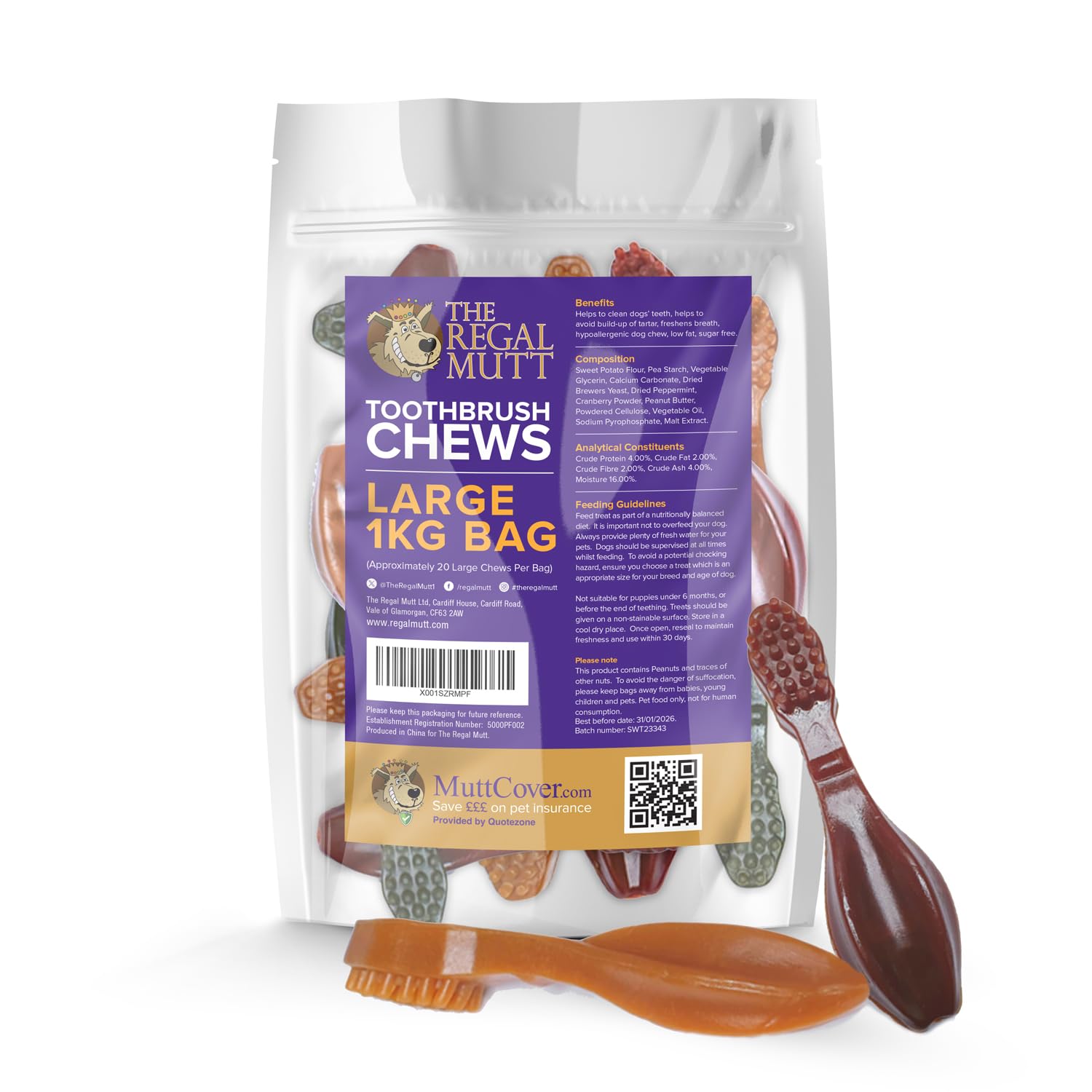The Regal Mutt - Toothbrush Chews - Large - 1kg Bag