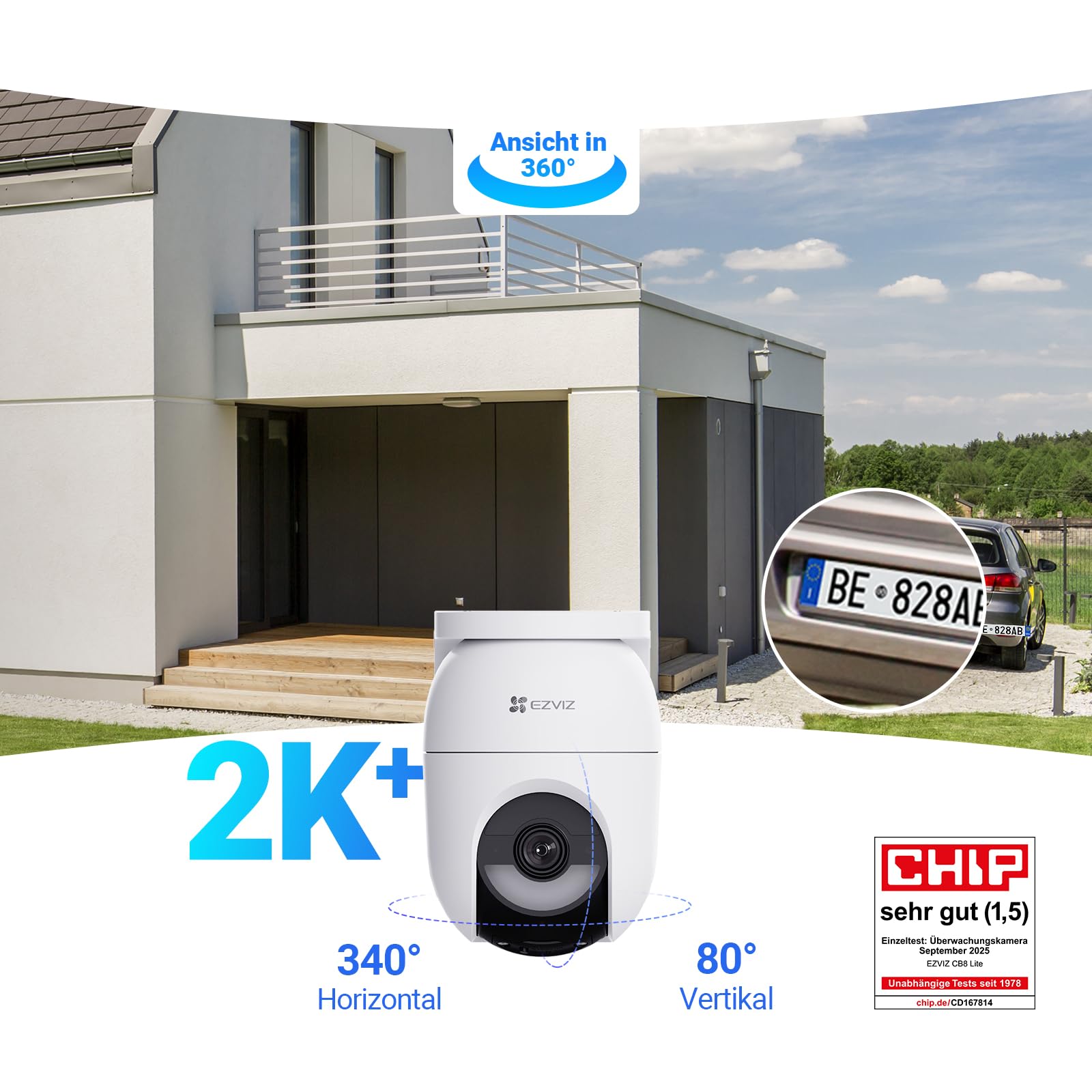 EZVIZ 4MP PTZ Überwachungskamera Aussen Akku, Kabellose WLAN-Außenkamera, 360° Überwachung, Farbnachtsicht, KI Personen- und Fahrzeugerkennung, 2-Wege-Audio, CB8 Lite mit 5W Solarpanel 3