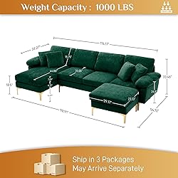 Wrofly U-Shaped Sectional Sofa Couch, 114" Comfy
