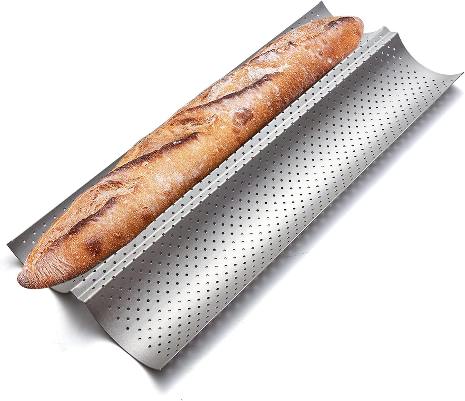 KITESSENSU Nonstick Baguette Pans for French Bread Baking, Perforated 2 Loaves Baguettes Bakery
