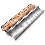 KITESSENSU Nonstick Baguette Pans for French Bread Baking, Perforated 2 Loaves Baguettes Bakery Tray, 15" x 6.3", Silver