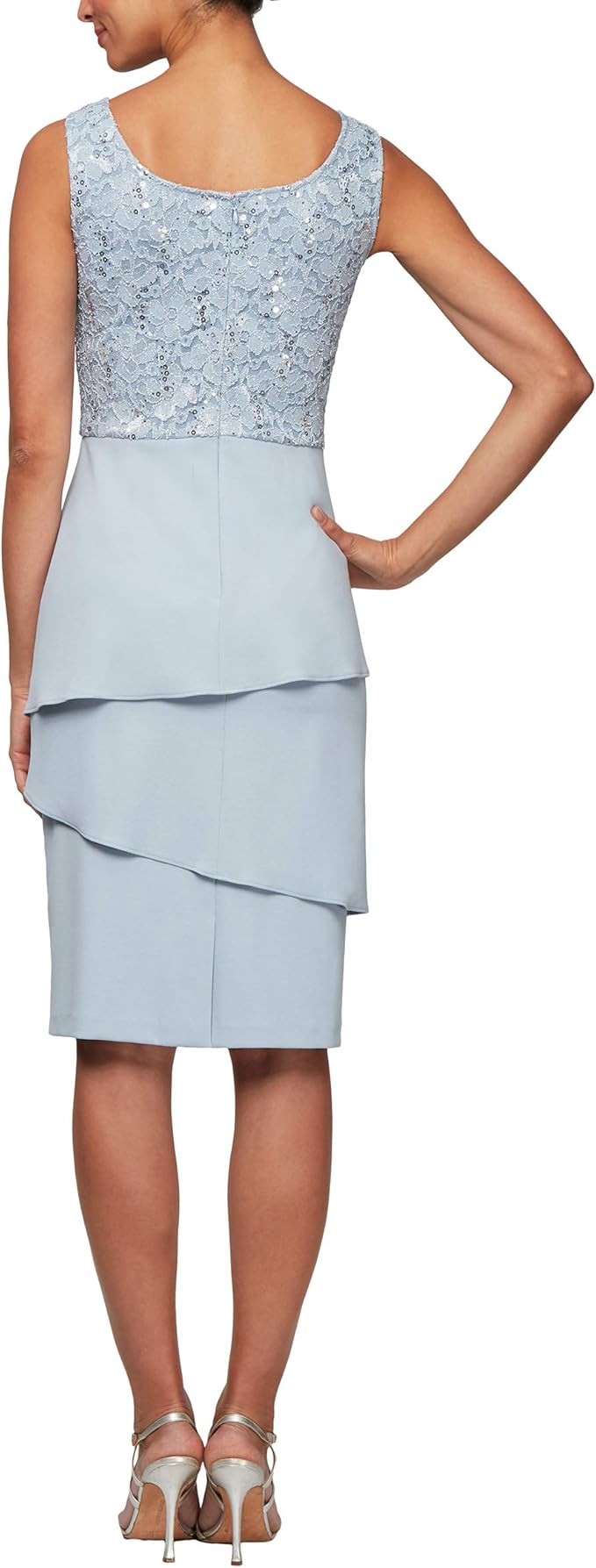 alex evenings lace asymmetric tiered jacket dress