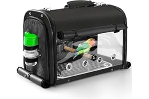 SUERTREE Bird Carrier Bag Bird Travel Cage with Stand, Lightweight Backpack for Parrot, Portable Bird Travel Bag, Pet Transparent Breathable Travel Cage, Black