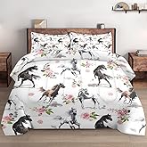 WeCozy Twin Size Comforter Set with Pillowcase, Horses Soft 2 Pcs Bedding for Kids and Adults, Pink Rose Flower Comforter Set for Room Bedroom Bed Decor
