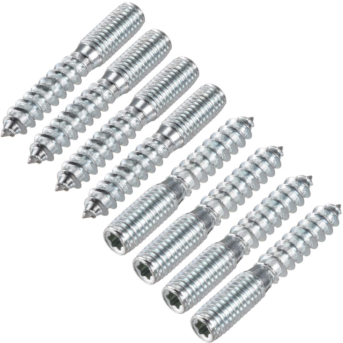 sourcing map M8 Hanger Bolts Length 2"(50mm) Double Headed Bolts Self-Tapping Screw 8mm Wood Joint Furniture Legs 8pcs