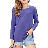 storeofbaby Girls Long Sleeve Shirts Casual Crew Neck Tops Basic Tunic Blouses 5-14 Years
