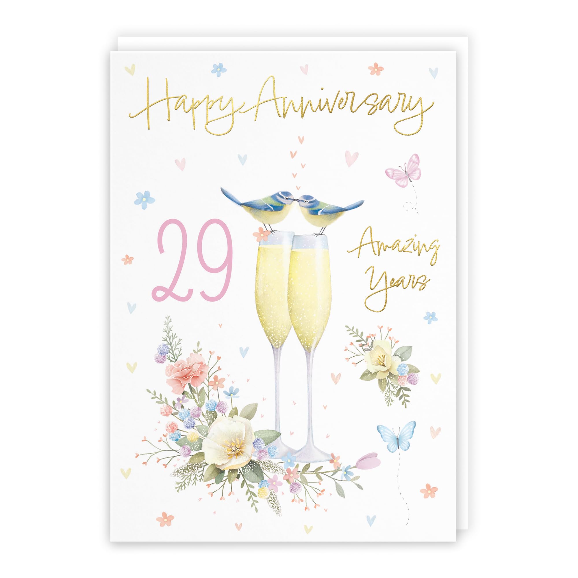 Hunts England - 29th Anniversary Card For Him Or Her - A5 Size - Champagne Flutes - Gold Foil - 29th Anniversary Card For Couples, Partner, Husband, Wife, etc. - Milo's Gallery