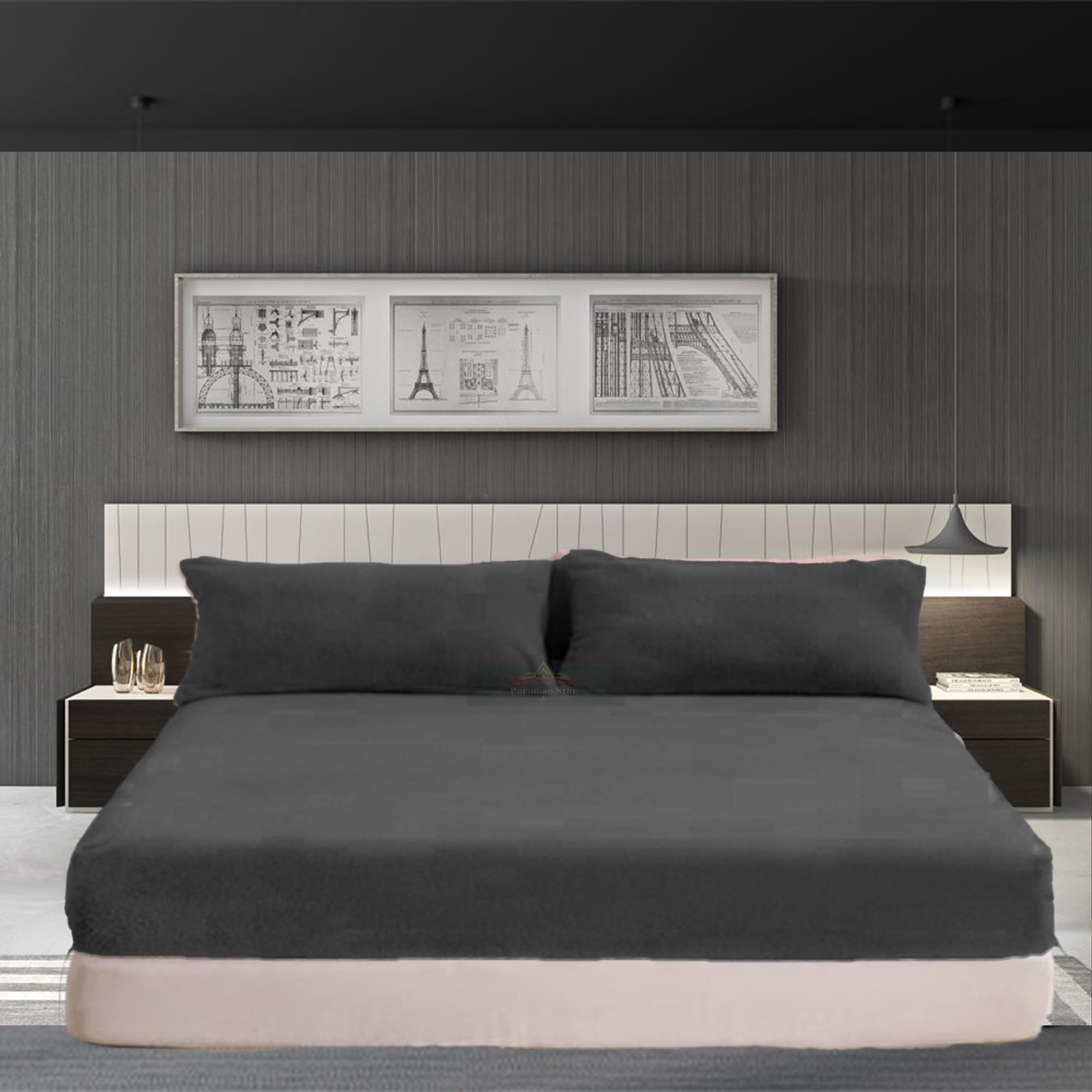 PARADISE STAR Teddy Fleece Fitted Bed Sheet – Ultra Soft Warm Cosy Plush Bedding, Extra Deep 30cm Pocket Fitted Sheet for Bed, Winter Luxury Mattress Cover (Charcoal, Single 90x190cm)