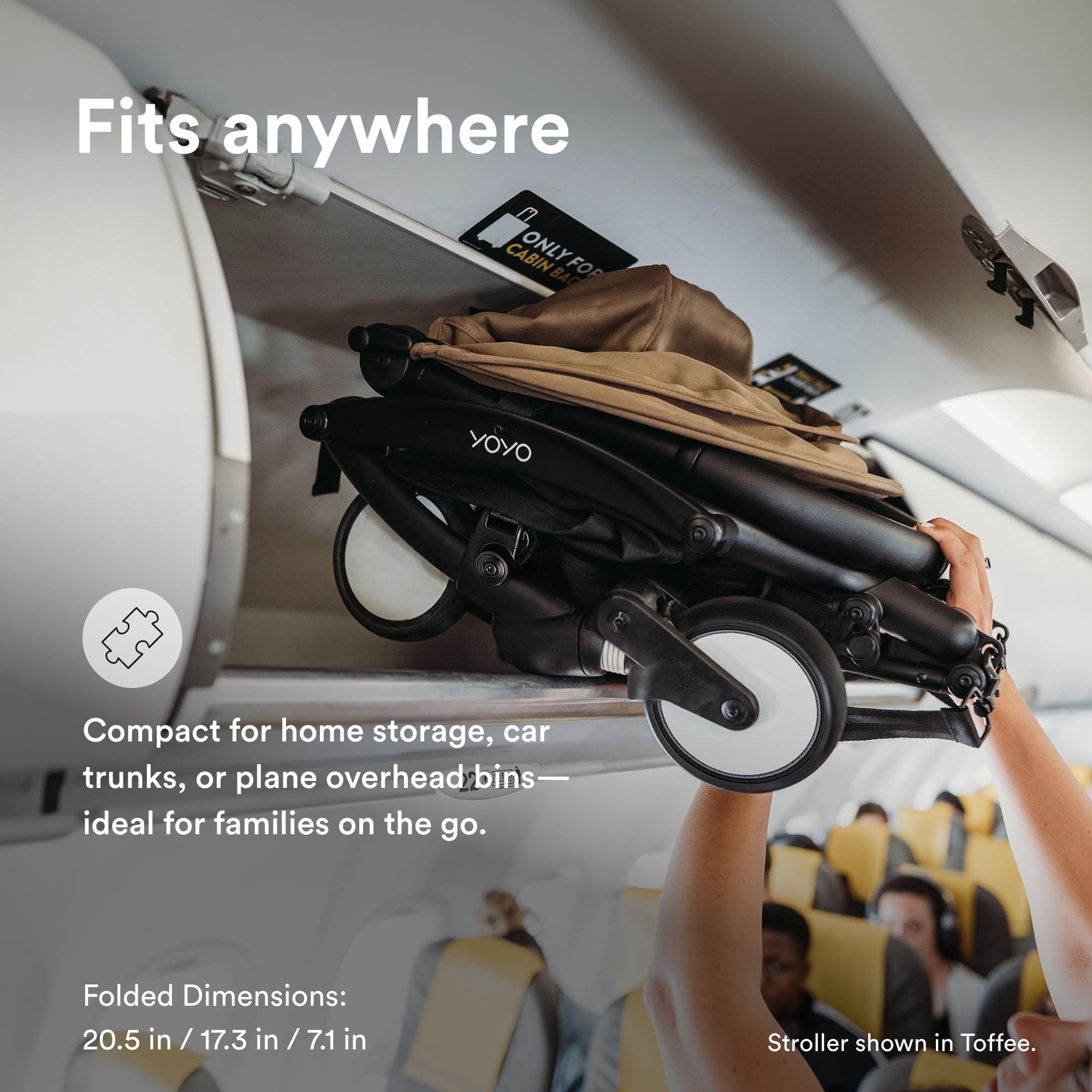 Stokke YOYO3 Stroller from 6 Months - Includes Black Frame, Seat Cushion & Canopy - Folds in & Out in a Flash - Light & Compact - Carry-On Compatible
