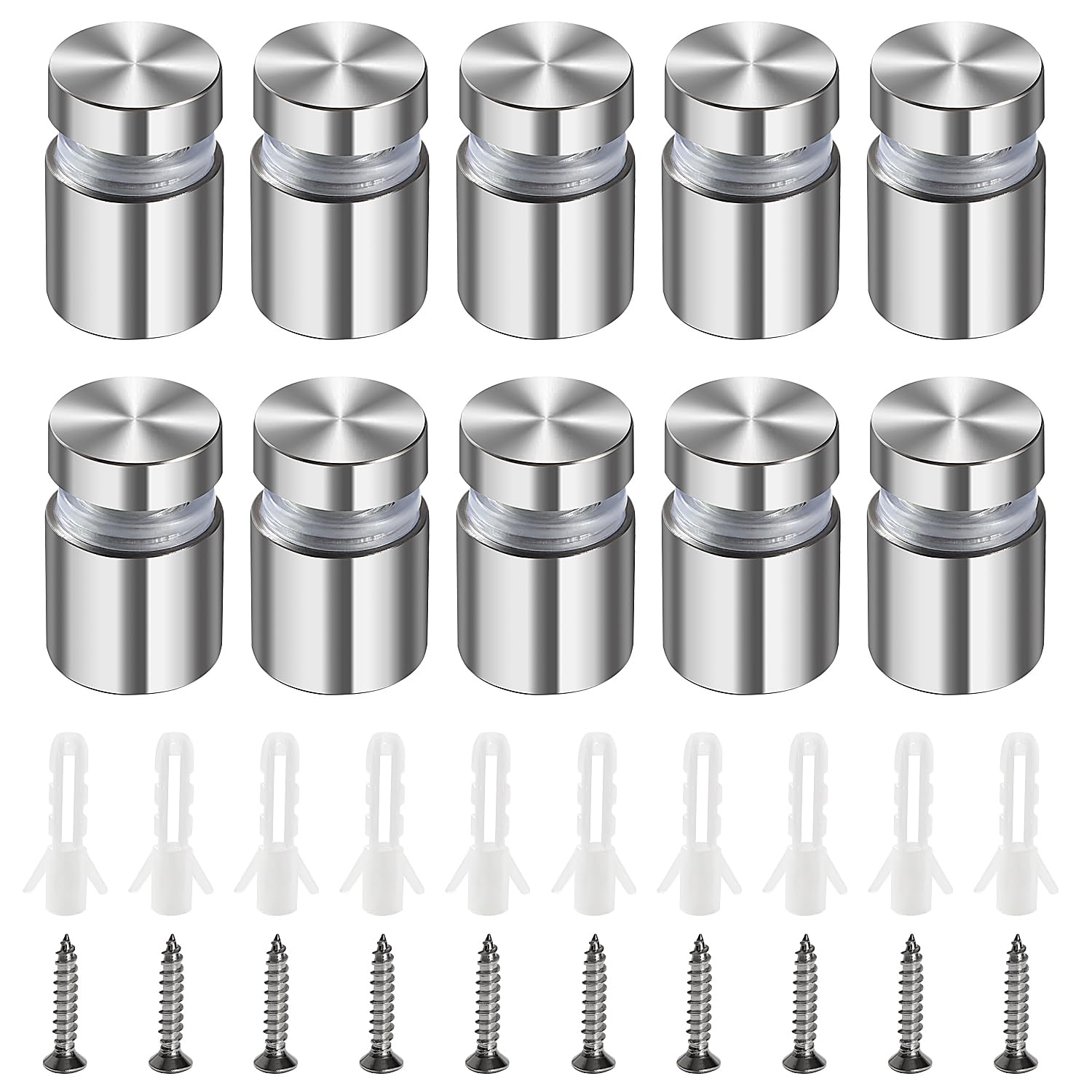 Lyeteung 10 PCS 16×20 mm Standoff Fixings, Stainless Steel Advertising Screw, Sign Standoff Screws, Advertising Nails with Screw and Expansion Tube, for Picture Frames Sign Displays Hanging