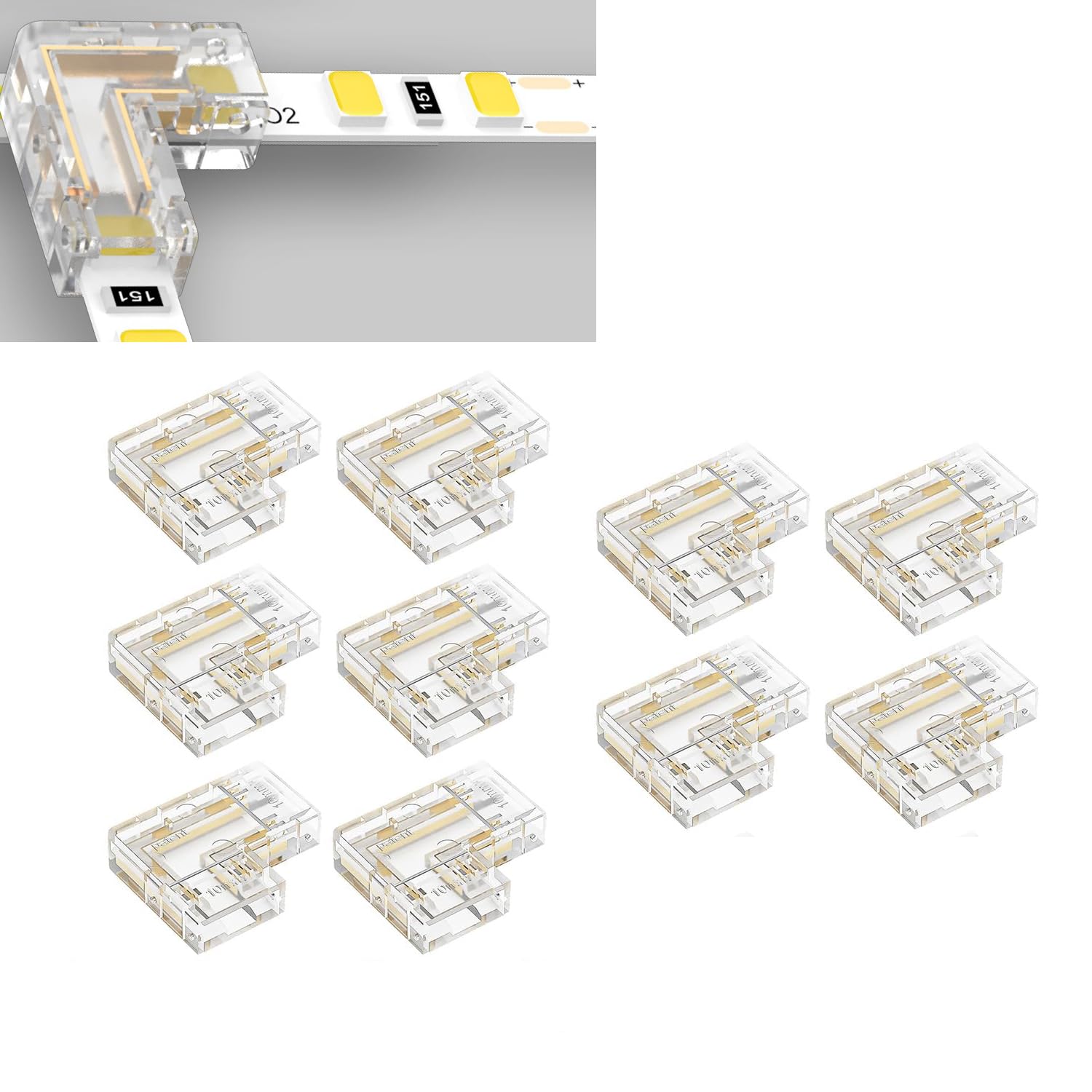 TOKERU LED Strip Connector, 20 Pack, 8mm, 2-Pin (L -Shaped (SMD), 10mm)