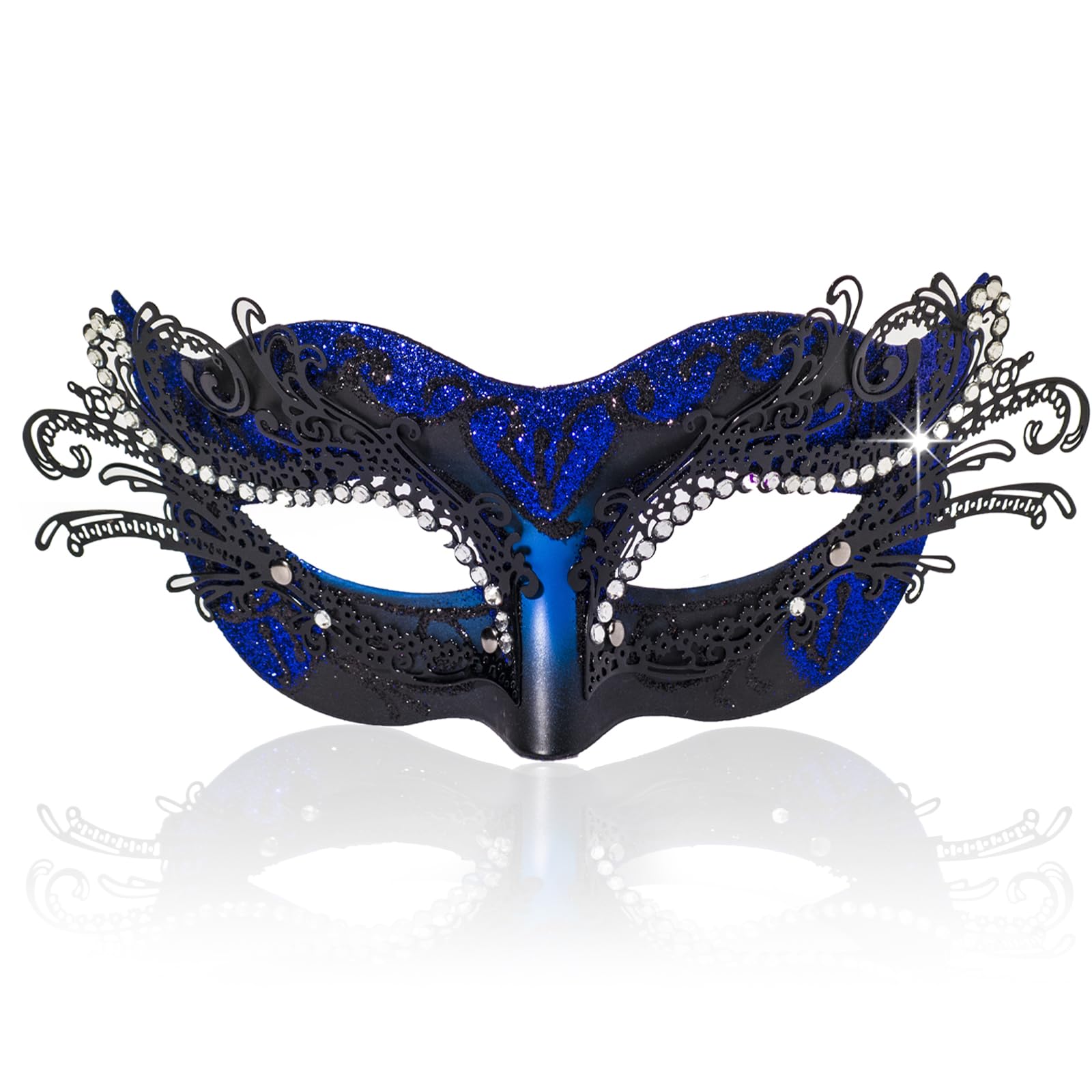 FRUOR 2026 New Masquerade Mask for Women, Metal Filigree Venetian Mask with Sparkle Rhinestone for Mardi Gras, New Year Party, Christmas