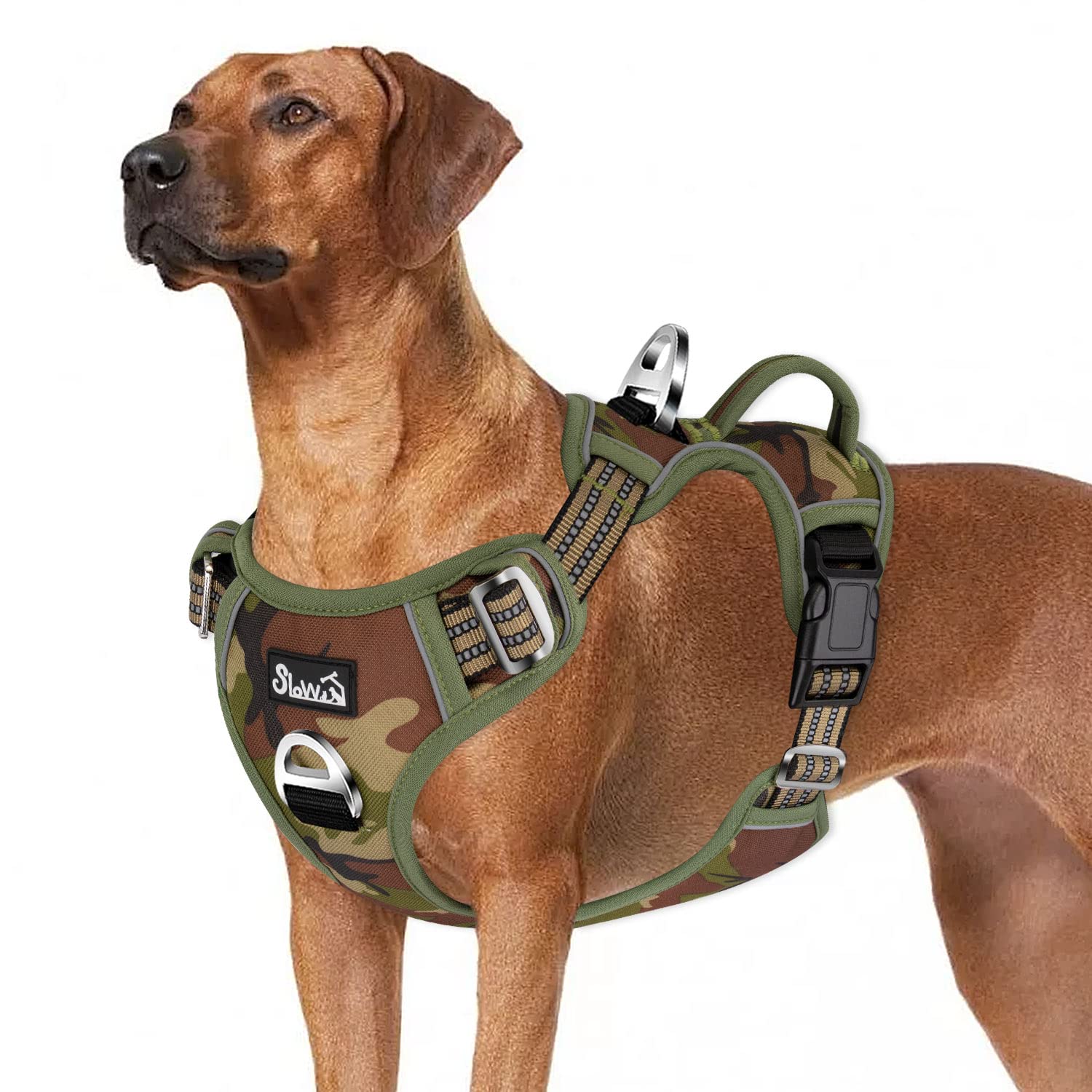 Eyein Dog Harness Large Dog, Anti Pull Adjustable Heavy Duty Pet Vest Harness with 2 Clips, Easy Control Escape Proof Puppy with Soft Padded Handle Reflective for Outdoor Training Walking, L