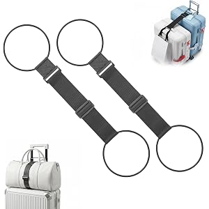 Heavy-Duty Adjustable Elastic Luggage Straps for Suitcases, Black 2-Pack | Adjustable nylon bungee luggage connector straps,