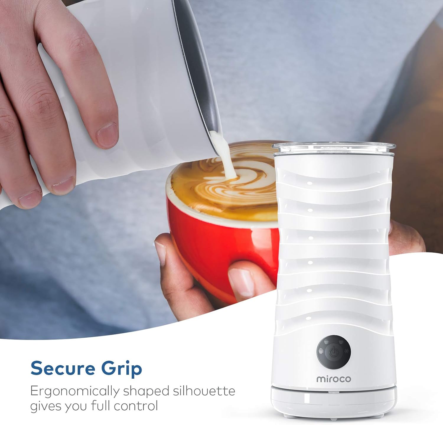 Milk Frother Miroco Electric Milk Steamer Automatic Soft Foam Maker Cold Hot Milk Warmer Silent Operation for Cappuccino, Latte, Coffee White: Kitchen & Dining