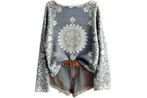Knit Tops for Women Fall 2025 Boho Vintage Oversized Long Sleeve Shirts Ethnic Graphic Cute Casual Pullover Sweaters