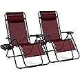 Giantex 2 PCS Zero Gravity Chair, Outdoor Chaise Lounge with Cup Holder, Patio Folding Chairs Recliner for Yard Pool Lawn Balcony, Burgundy