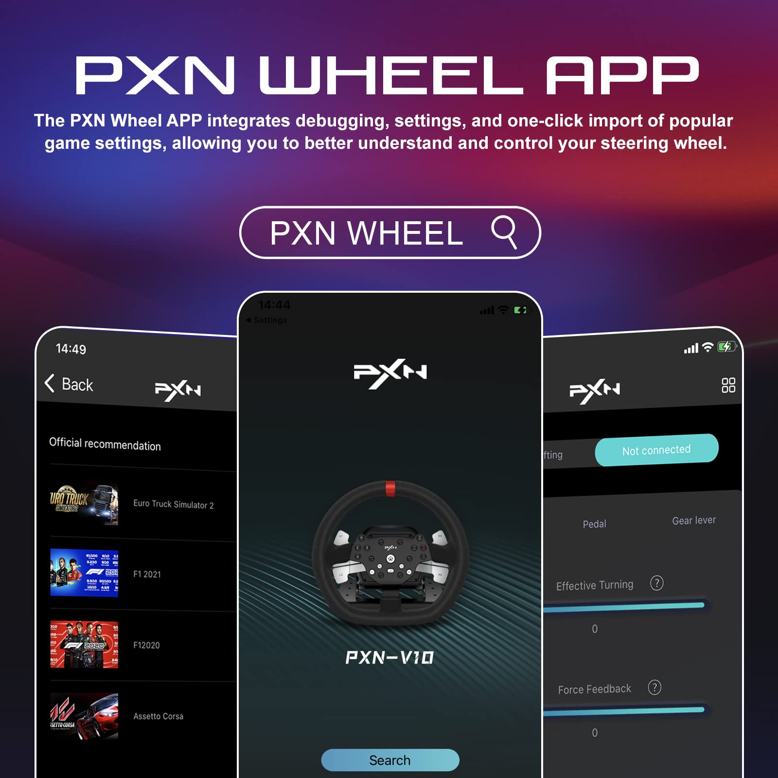 PXN V10 Force Feedback Steering Wheel Gaming, Racing Wheel 270/900 Degree with Adjustable Linear Pedals and 6+1 Shifter Gaming Racing Steering Wheel for PC, Xbox One, Xbox Series S/X, PS4
