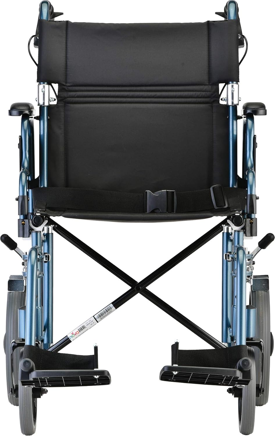 NOVA Lightweight Transport Chair with Locking Hand Brakes, 12” Rear Wheels, Removable & Flip Up Arms for Easy Transfer, Anti-Tippers Included, Blue: Health & Personal Care