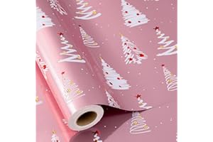 Burymento Christmas Wrapping Paper, Pink Christmas Tree Design Gift Wrapping Paper Suitable for Holiday, Mini Roll (17 Inch X 32.8 Feet)