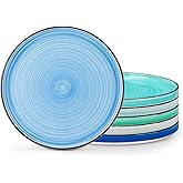 vancasso Bonita 10.5 Inch Dinner Plates, Ceramic Dinner Plate Set, Dinner Plates Set of 6, Large Dinnerware Plates for Kitchen, Microwave, Oven and Dishwasher Safe, Blue