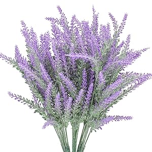 Grunyia 6 Bundles Artificial Flowers Lavender Bouquet in Purple Artificial Plant Arrangement Lifelike Natural Fake Plant to Brighten Up Your Home Decor Party Wedding Garden Office Patio Decoration