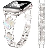 MOINSPIRE Starlight Bling Diamond Clover Bands Women Compatible with Apple Watch 42mm(S3/2/1) 44/45/46/49mm Lucky Sparkle Dressy Bracelet Metal Strap for iWatch Series 11/10/9/8/7/6/5/4/SE/Ultra 3/2/1