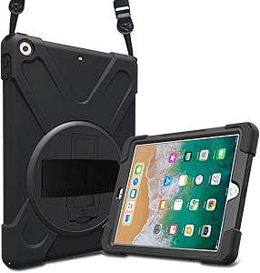 ProCase iPad 9.7 Case 2018/2017, Rugged Heavy Duty Shockproof 360 Degree Rotatable Kickstand Protective Cover Case for Apple iPad 6th 5th Gen 9.7 Inch -Black