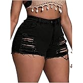 SOLY HUX Women's Plus Size Ripped Denim Shorts Casual Summer High Waisted Skinny Jean Shorts