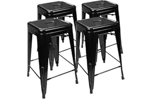 UrbanMod 24 Inches Metal Barstool Set of 4 – Counter Height Backless Bar Stool for Kitchen Island, Breakfast, Outdoors, Pub, Restaurant, Home, Patio – Stackable Heavy Duty Modern & Industrial (Black)