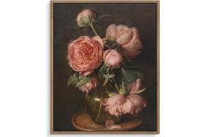 Pinetree Art Framed Peony Canvas Wall Art Hoom Decor, Vintage Flower Painting Prints Room Wall Decor, Kitchen Office Farmhouse Bathroom Decor Wall Art 12"x16"