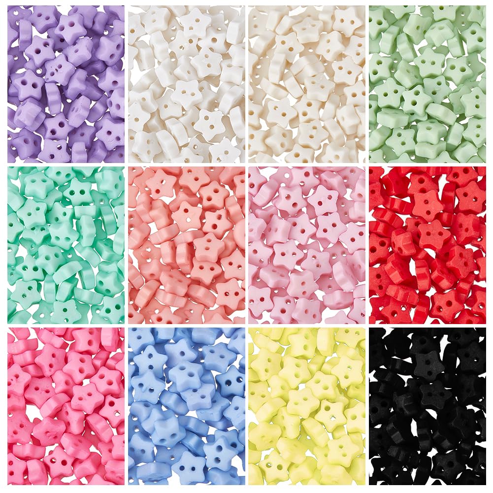 GOMAKERER 240 Pcs Star Button, 12 Colors Resin Star Sewing Buttons 2-Hole Frosted Buttons Flatback Decorative Buttons For DIY Clothing Sewing Craft Doll Clothes Accessories