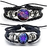 LittleFathand Zodiac Signs Spirit Bracelet for Women Men Multilayer Constellation Leather Wrap Bracelet Couple BFF Bracelets Birthday Gift 2Pcs Set