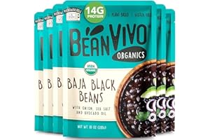 BeanVIVO (Pack of 6) Organics Plant based Protein Baja Black Beans - Good Source of Fiber - Nutritious & Microwave Meals - Gluten-Free Plant Food - 10 oz
