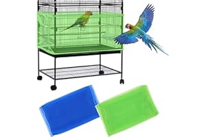 Daoeny 2Pcs Large Bird Cage Cover, Bird Cage Seed Catcher, Adjustable Soft Airy Nylon Mesh Net, Birdcage Cover Skirt Seed Guard for Parrot Parakeet Macaw African Round Square Cages (Blue + Green)