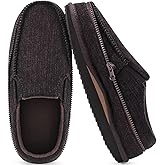KuaiLu Mens Memory Foam Moccasin Slippers Arch Support Cozy Fuzzy Fur Lined Warm Bedroom House Shoes Winter Comfy Closed Back Loafer Indoor Hard Sole Orthopedic Plantar Fasciitis Dark Brown Size 9