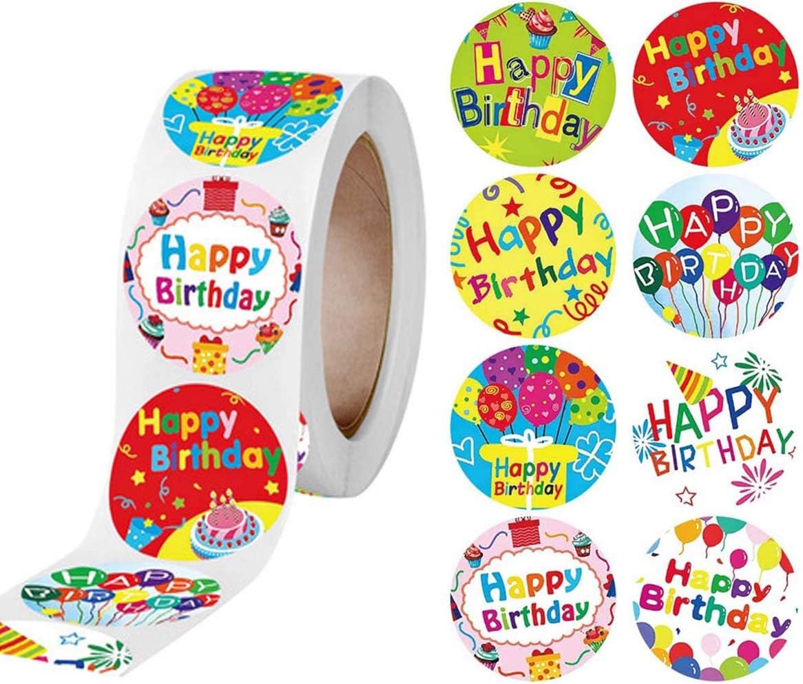 500 PCS Happy Birthday Stickers for Kids Adults Stickers for Party School Supplies Reward Calendar Birthday Card 1 inch (Multicoloured)