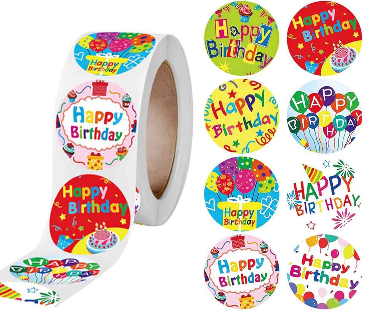 500 PCS Happy Birthday Stickers for Kids Adults Stickers for Party School Supplies Reward Calendar Birthday Card 1 inch (Multicoloured)