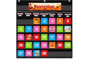 AUVCAS VNOM Black Calendar Pocket Chart for Classroom,School Pocket Calendar for Kids Learning for Home,Pre-k Homeschool Daycare Classroom Supplies for Teachers
